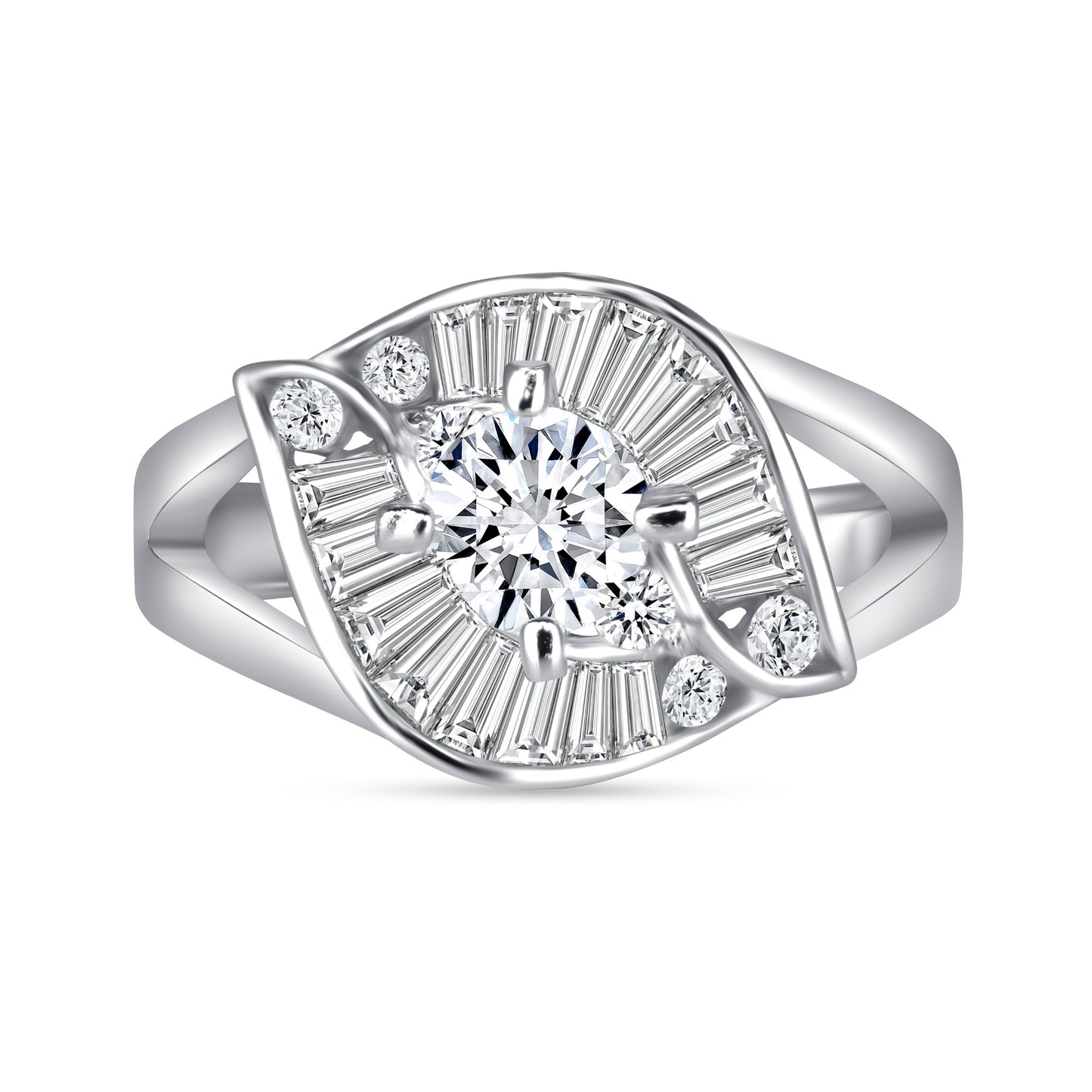 Luminous Gaze Round Centerstone Baguette Engagement Ring