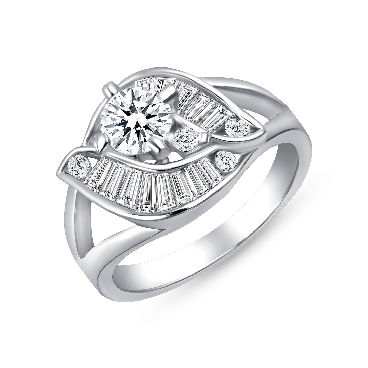 Luminous Gaze Round Centerstone Baguette Engagement Ring