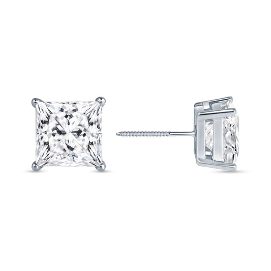 Classic Princess Cut Lab Grown Diamond Stud Earrings 2-5 Carats IGI Certified